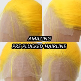 Towarm Yellow Wig Long Straight Synthetic Lace Front Wig Pre Plucked Natural Hairline with Baby Hair for Black Women Golden Yellow Heat Resistant Fiber Hair Cosplay Daily Wear Wig(Yellow), 260.0 gram
