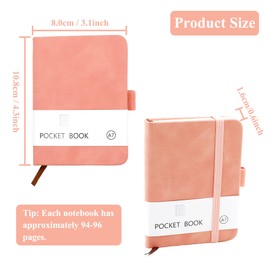 CiciIng Notebook Small A7, Pocket Notebook with Elastic Closure, Mini Notebooks with Pen Holder, Pockets Journal Notepad for School Office Work (Pink)