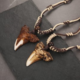 HZMAN Hawaiian Shark Teeth Resin Pendant - Adjustable Cord Surfer Necklace - Cool Surfer Hawaiian Beach Style Jewelry
