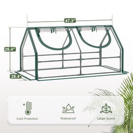 TianC beauty Portable Mini Greenhouse, 48"x23.6"x23.6" Greenhouses for Outdoors with Dual Large Zipper Doors & Ground Stakes, Waterproof Plastic Green House for Outside Garden Patio Backyard