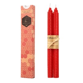 100% Pure Beeswax Handmade Taper Candles (Cherry Red) - 10 Inch Smokeless Dripless Pair - Natural Subtle Honey Smell - Elegant Honeycomb Design by Galanta & Co.