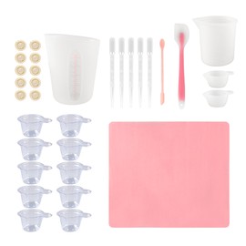 Silicone Measuring Cup Tool Kit Spatula Finger Gloves Pipettes Epoxy Resin Mixing Tool Set for Crafts 32pcs Tool Set, Pink