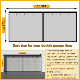 Fiberglass Magnetic Garage Screen Door - Double 16x7ft (2 car) Hands Free Mesh Screen Door，DIY Retractable Garage Door Screen with 6 Roll Up Starps (Fit 16 Ft W * 7 Ft H-A)