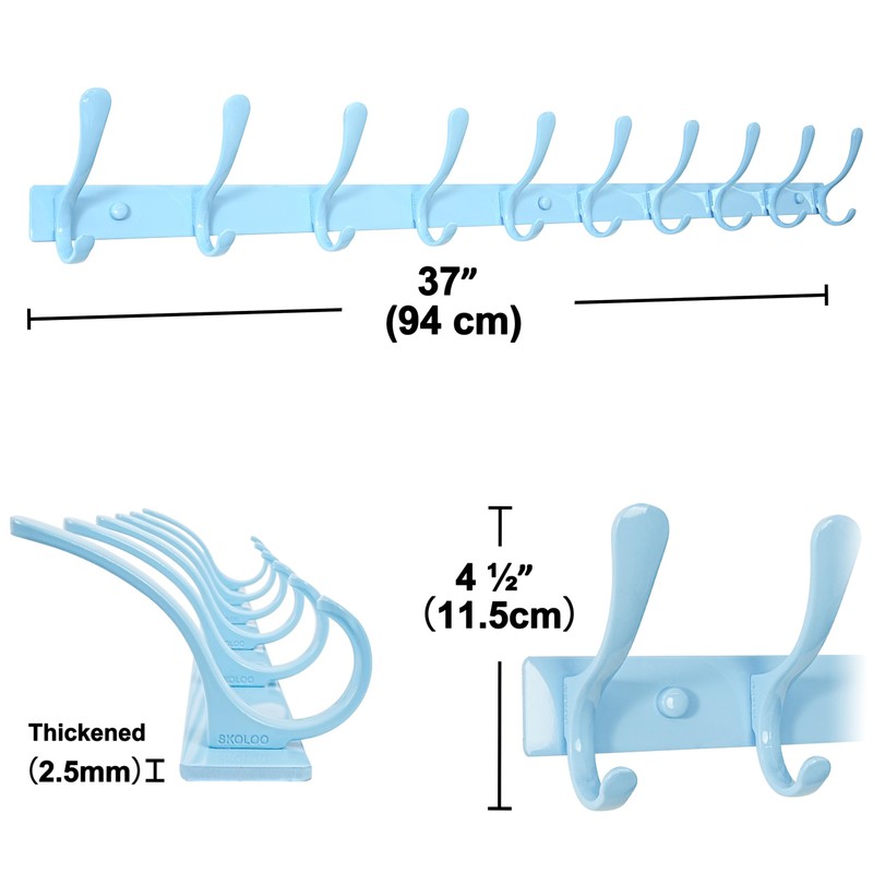 SKOLOO Coat Rack Wall Mounted - 10 Hooks, Heavy Duty,