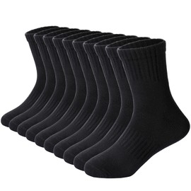 DoSmart Kids Crew Athletic Socks Boys Girls Classics Cotton School Uniform Childs Sports Breathable Casual Socks 10 Pairs (13-15 Years, 10 Pairs Black)