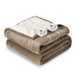 Cozorbt Heat Blanket 90”x100” King Size-Dual Control,Soft Flannel & Sherpa Electric Blanket with 10 Heat Settings,12 Timer Setting and 8 Hours Auto-Shut Off,ETL Certified Machine Washable,Light Brown