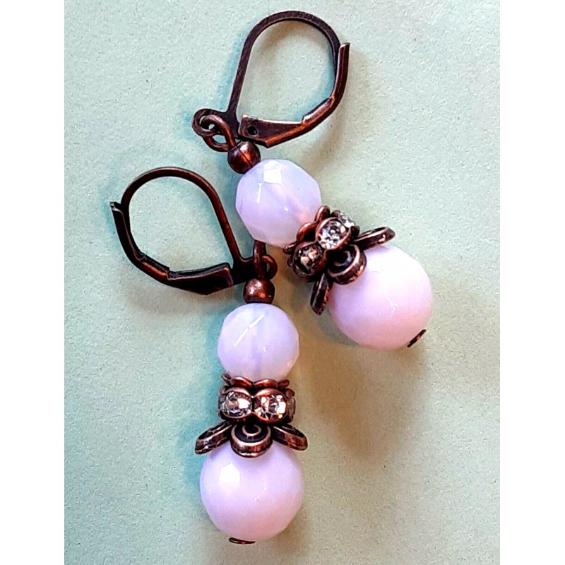 handcrafted by BeJay double PINK OPALITE & AB Rhinestone roundel