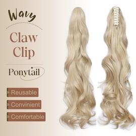 TESS 24 Inch Claw Clip Ponytail Hair Extensions Curly Wavy Ponytail Extension #Golden Mixed Bleach Blond Hair Extension for Women 150g