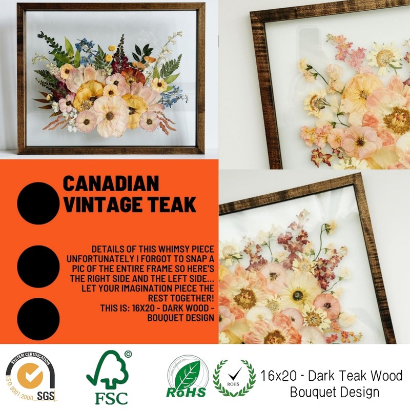 Volakk 16x20 Floating Frame Double Real Glass Real Teak Wood