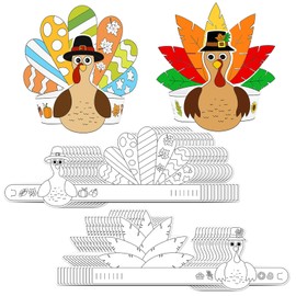 Color Your Own Turkey Crowns,24Pcs Thanksgiving Turkey Coloring Crowns Paper Turkey Hats Thanksgiving Crafts for Kids Family Classroom School and Holiday Craft Activity