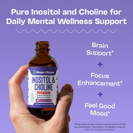 Drops Of Nature Gotas líquidas de inositol y colina: veganas, sin OGM, fáciles de tomar, suplemento de inositol de absorción mejorada, vitaminas prenatales para mujeres, que apoyan la salud celular.