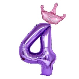 40 Inch Purple Number 4 Balloons With Princess Crown, Number 4 Foil Helium Balloons, 4th Birthday Party Decorations. (Purple 4)