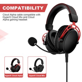 Cloud Alpha Replacement Audio Cable Compatible with HyperX Cloud Alpha and Cloud Mix Gaming Headset with Inline Mute & Volume Controls, 6.6ft