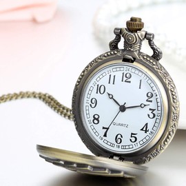 JewelryWe Steampunk Antique Royal Flush Poker Cards Men Women Pocket Watch with 31.5" Chain