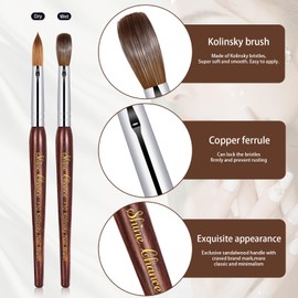 Shine Chance Acrylic Nail Art Brush Size 10, 100% Pure Kolinsky Hair Oval Nail Brush for Acrylic Application, Professional Nail Extension Manicure Tool Striping Nail Drawing Pen for DIY Home Salon