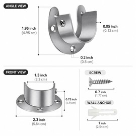 4 Pack Closet Rod Brackets, 1-1/4 Inch Heavy Duty Closet Pole Sockets, U Shaped Wardrobe Rod End Supports with Adjustable Screws, Silver Rod Flange Set
