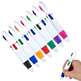 Omeblos Multi Coloured Pens All in One, 7Pcs 4-color Ballpoint Pen, 4-in-1 Retractable Ballpoint Pens, 1.0mm Retractable Pens with Carabiner Clip Keychain for Nurse, Doctor, Office Workers