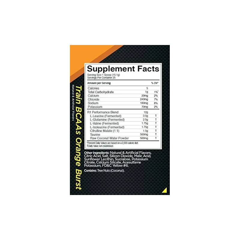 Aminoácidos Rule 1 Train BCAAs con Electrolitos 450g Sabor Orange