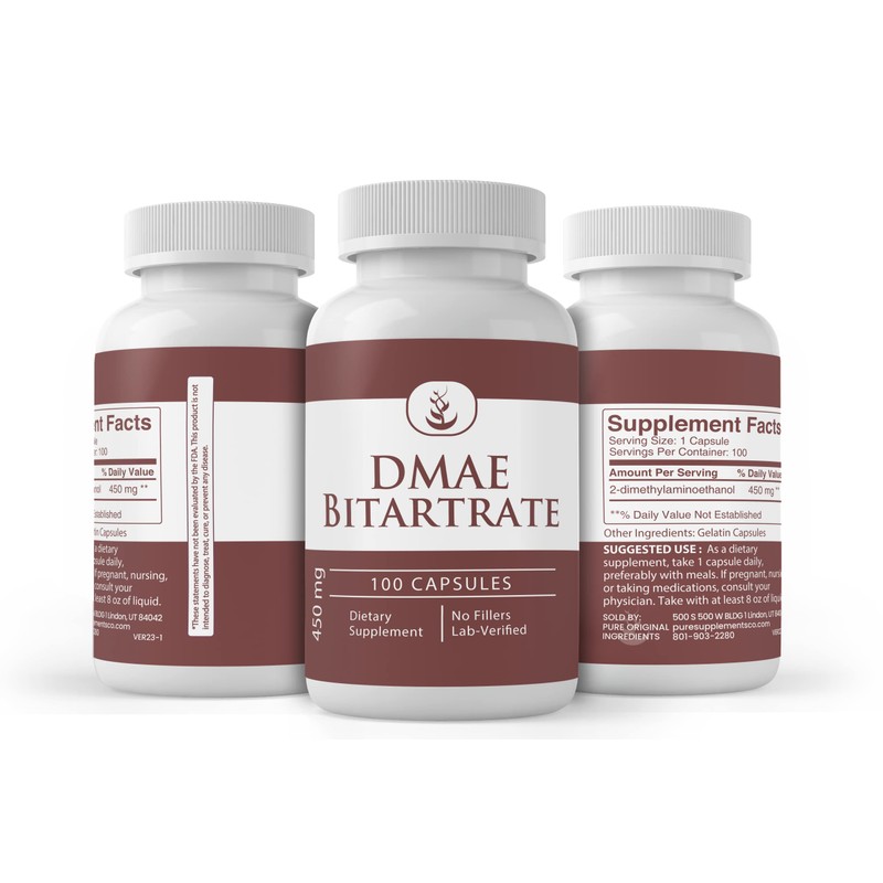 Pure Original Ingredients DMAE Bitartrate, (100 Capsules) Always Pure, No