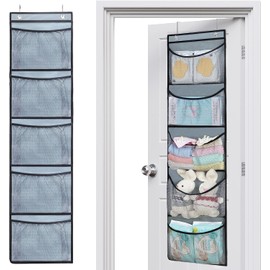 Baoswi 2 Pack Over The Door Organiser Storage for Closet with 5 Large Pockets Hanging Storage Shelves Organiser for Bedroom Bathroom (Grey)