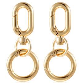 Ouligay Pack of 2 Rotating Carabiner Hooks Key Ring Gold Metal Carabiner Key with Swivel Golden Removable O Ring Carabiner Key Ring for DIY Handbag Crafts Making