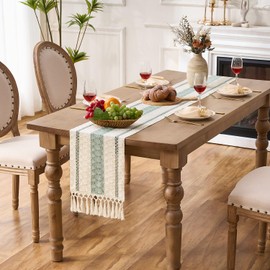 Aisybaklyn Boho Table Runner Modern Sage Green Decorative Rustic Macrame Tassel Vintage Wedding Decoration Table Decoration Spring Table Runner Rustic Table Decoration for Wedding Kitchen 30 x 183 cm