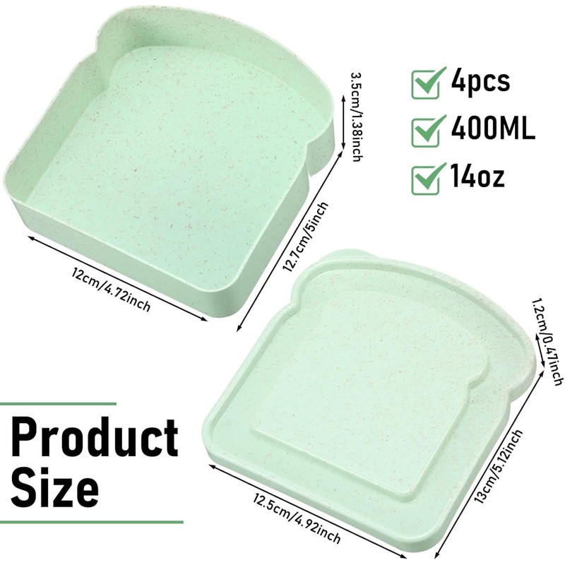 Toast-Shaped Sandwich Container, 2 Piece Plastic Storage Box for Lunch,