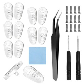 HiCycle2 Eyeglasses Nose Pads, Screw-in Silicone Eyeglass Nose Pads Repair Tools Kit with 6 Pairs of Silicone Nose Pads,Screws,Screwdrivers,Tweezer and Cleaning Cloth for Glasses(Screw-in, 13 * 7mm)