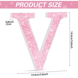 Qunclay 5.7 Inch Pink Crystal Diamond Letters - Crushed Diamond Decorations with Screws and Hooks - Rhinestone Gift for Wedding Birthday Valentine Wall Desk Bathroom Decor(Letter V)