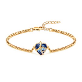 constantlife Heart Shape Urn Bracelet for Ashes for Women Stainless Steel Crystal Cremation Keepsake Adjustable Link Bangle Loved Ones Memorial Jewelry Gift (Golden-Blue)