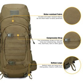 Mardingtop 50L Molle Hiking Internal Frame Backpacks with Rain Cover for Camping,Backpacking,Travelling(Khaki)