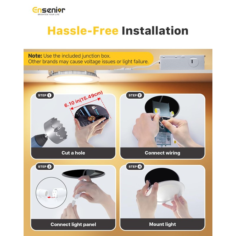 Ensenior 12 Pack 6 Inch LED Recessed Light, Dimmable, 3000K-5000K