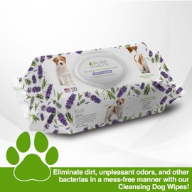 Pure and Natural Pet Grooming and Cleansing Dog Wipes (Lavender and Rosemary) 100 ct