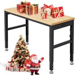 Adjustable Workbench 48" 2000 Lbs Load Capacity Heavy Duty Wood Work Bench, Smooth Surface Work Table with Power Outlets for Garage, Workshop, Office, Home, Commercial