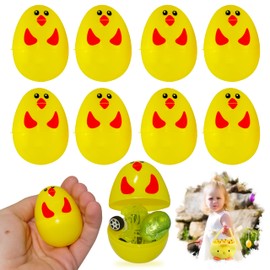 HOVUK 8x Refillable Chick Easter Eggs for Easter Egg Hunt Game | Easter Party Supplies, Empty Plastic Easter Eggs Bulk Fillable with Candy, Treats, Gifts for Toy Basket Easter Decorations, Size – 6cm