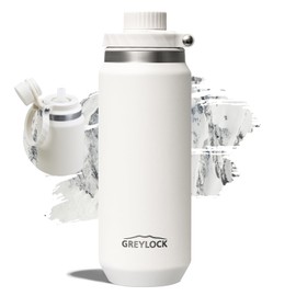 Greylock 20 oz White Water Bottle Insulated with Straw Lid, Reusable Metal Water Bottle Stainless Steel with Carry Handle for Travel,Sports, BPA-Free Leak Proof When Closed, Cold for 24 Hours