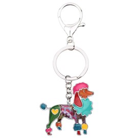 BONSNY Enamel Metal Heart Rhinestone Poodle Dog Key Chains For Women Kids Car Purse bag Rings Charms Pets Gift, Multicoloured, 42mm x