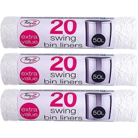 TidyZ 20 x Extra Strong Swing Bin Liners with Tie Handles Refuse Sacks White 50 Litres - 90 x 120cm (20 Bags)