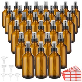 36 Pcs Glass Spray Bottles 4oz Fine Mist Glass Spray Bottle Refillable Liquid Containers with 6 Labels and 6 Funnel for Hair, Travel, Plants, Cleaning Solutions and Skin Care (Amber)