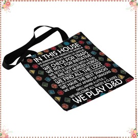 PXTIDY DnD House Rules Tote Bag Role Playing Games Gift D20 Dice Merch DM Games Shoulder Bag for RPG Gamer