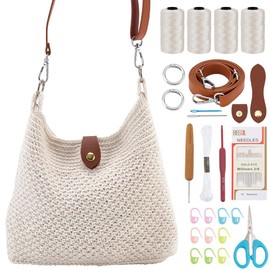 ACRNIGHEET Crochet Bag Kit for Beginners Crochet Purse for Women DIY Tote Bag Making Kit with Step-by-Step Tutorials Knitting Supplies for Adults Crafts Boho Gift Idea (Beige)