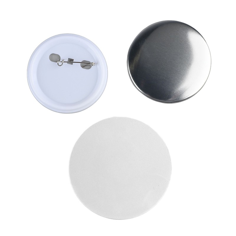 100 Set Pin Back Button Parts 2.3in Diameter Tinplate Plastic