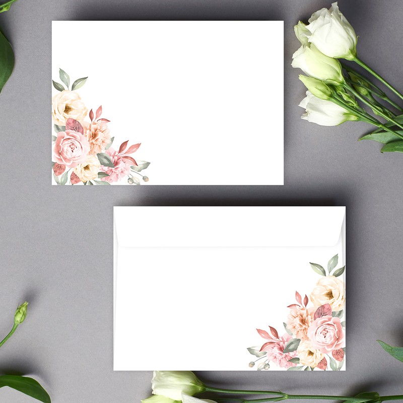 Letter Paper / Envelope Set Elegant with Roses in Dusky