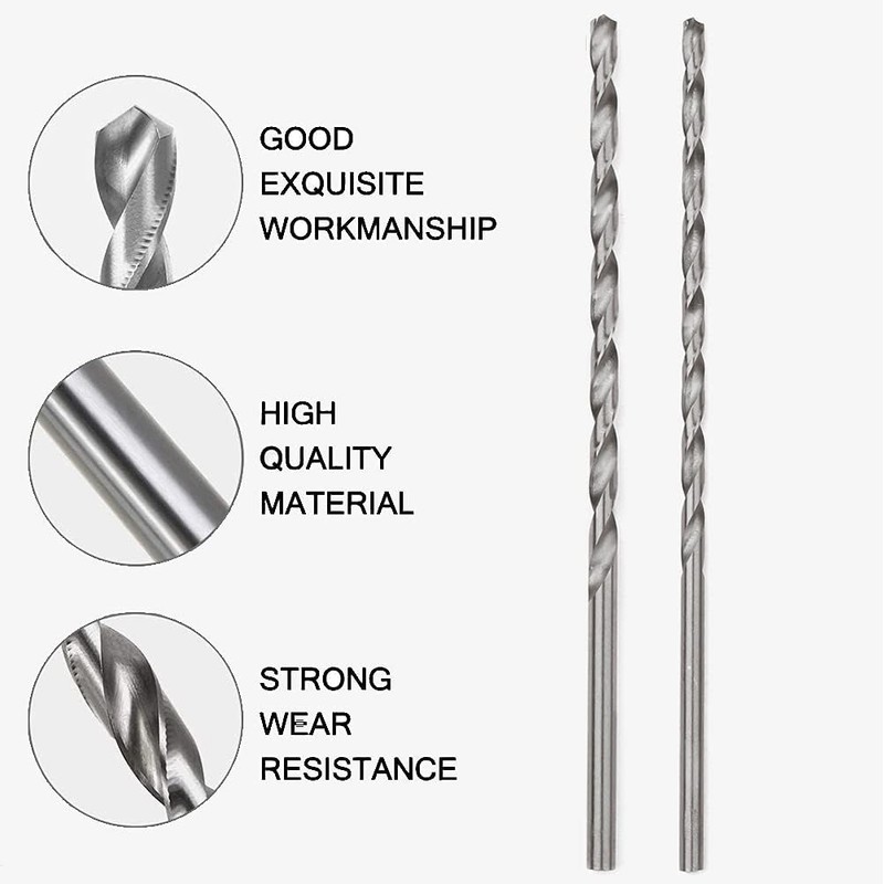 5 Piece Twist Drill Bit Set, Extra Long HSS Straight