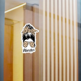 Nurse Mess Sticker Messy Bun Leopard Gift Idea for her Large Car Laptop Waterproof Decal Vinyl