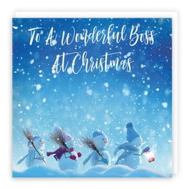 Hunts England - Large Boss Christmas Card - To A Wonderful Boss At Christmas - Snow People Collection - Large - 210 x 210 mm - Fun Card