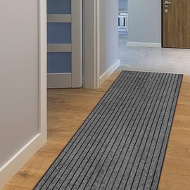 AYOHA Runner Rug 2' x 8' Indoor/Outdoor Carpet for Hallway Kitchen Entryway Patio Lobby Garage Deck Area Rugs with Natural Non-Slip Rubber Backing, Gray/Black Strip (Custom