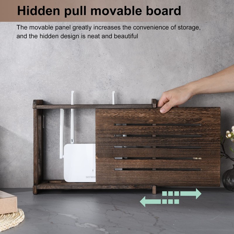BEARUT Wooden Router Shelf Wall Mount WiFi Router Storage Box