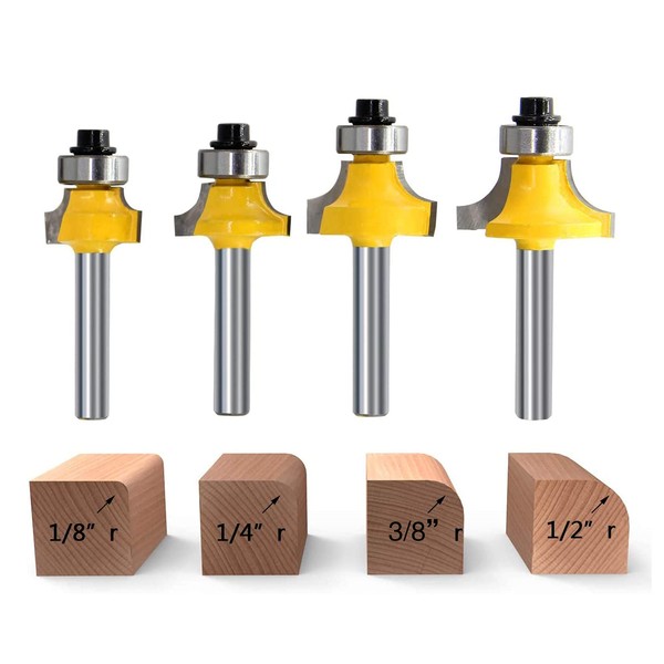 RKURCK 1/4" Shank Round Over Edging Router Bits Corner Rounding