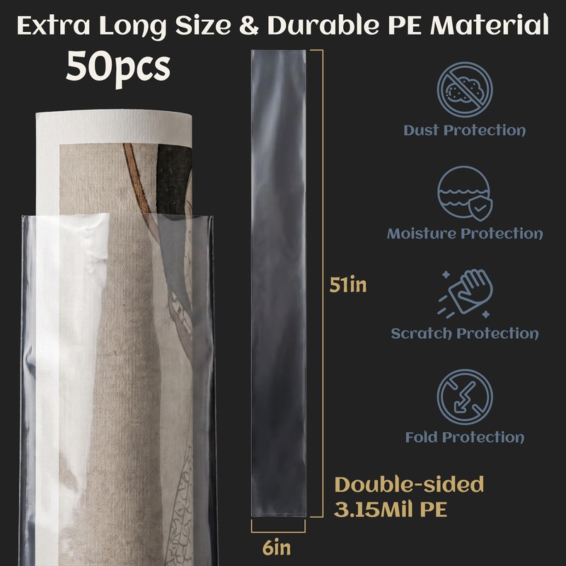 Extra Long Plastic Poster Sleeves, Clear Banner Poster Poly Bags